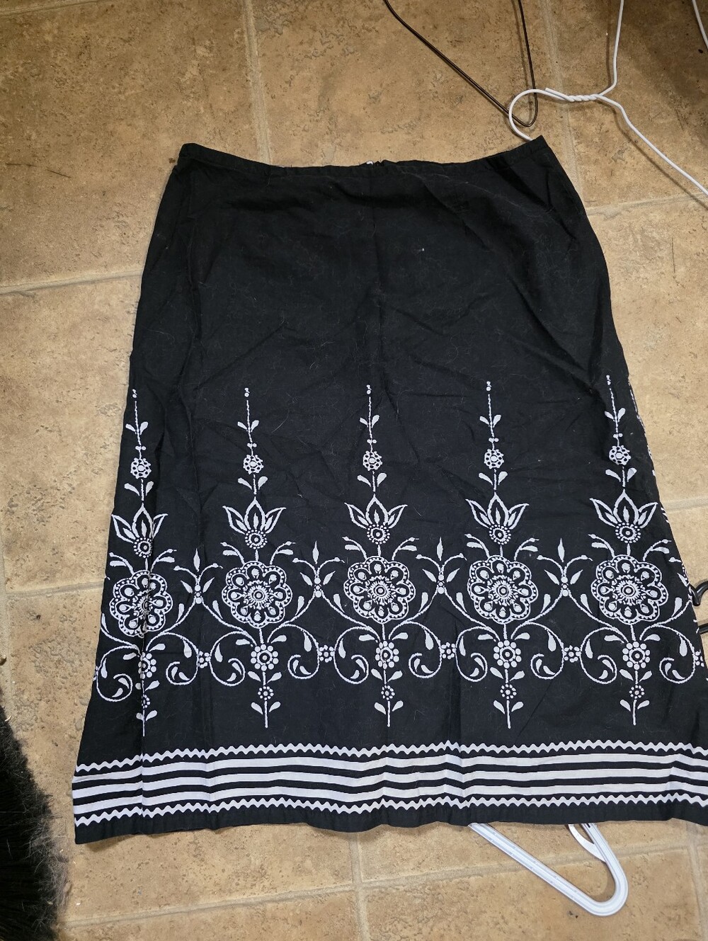 Suzanne Taylor Black Embroidered Midi Skirt with White Floral Border
